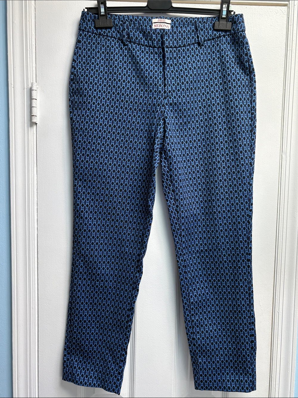 New Merona Classic Fit Navy Blue Geometric Stretch Patterns Ankle Pants Size 6 !